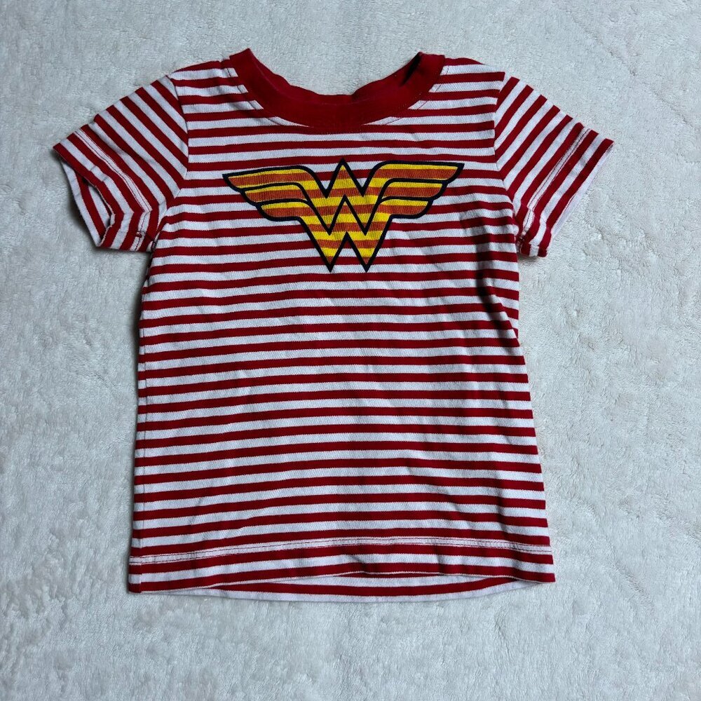 Hanna Andersson Toddler Shirt Size 2 Red Striped Wonder Women Marvel‎ Cotton